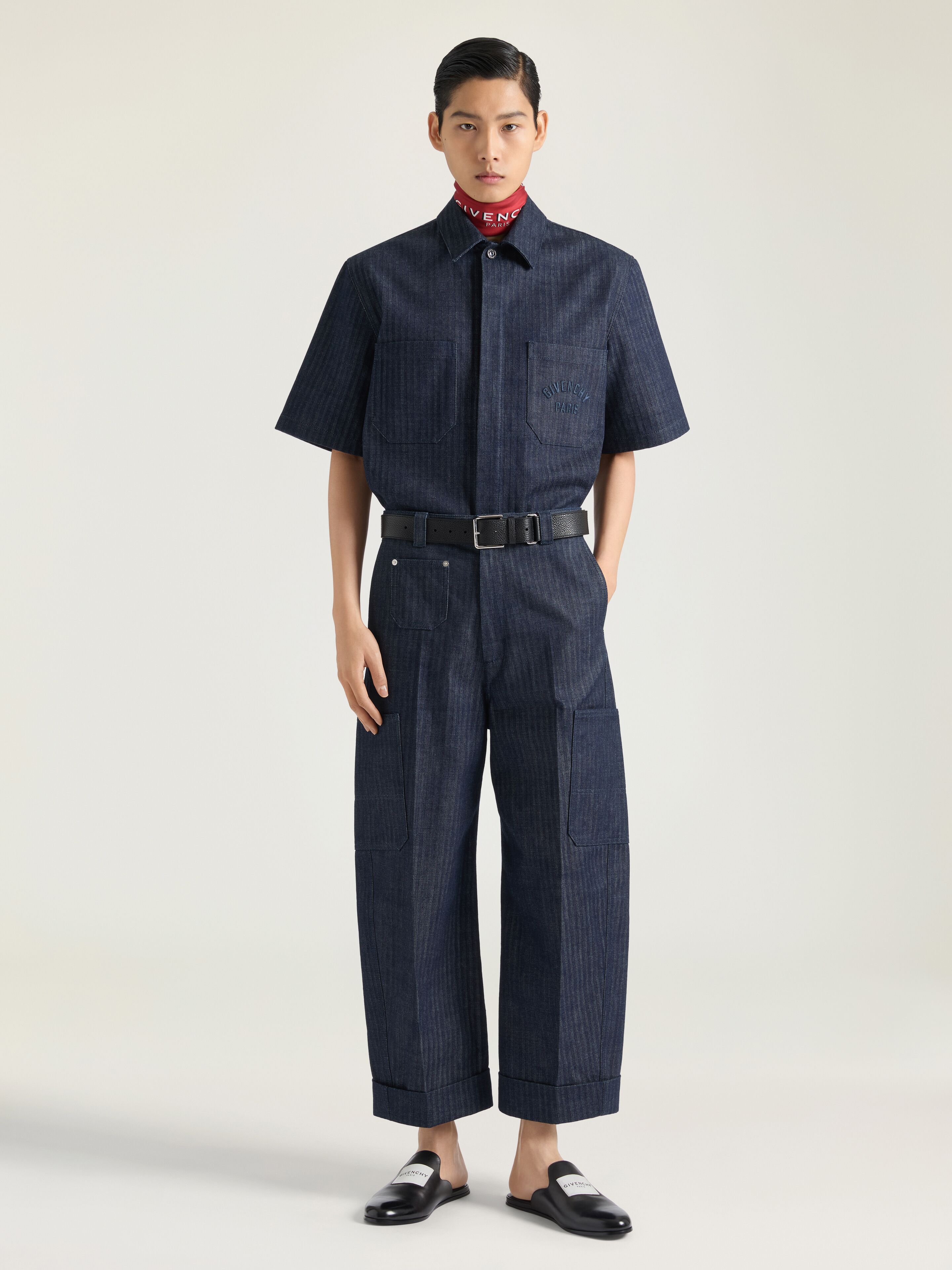 Cargo trousers in herringbone denim